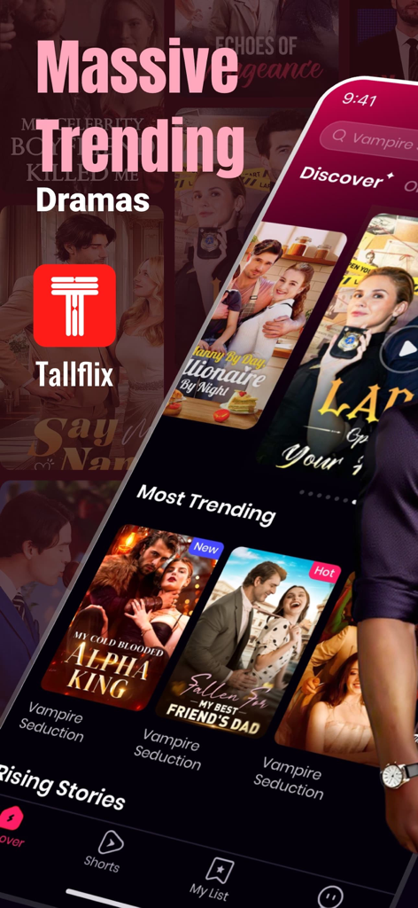 Tallflix: Short Dramas & Films - Tallflix app screen showing a collection of trending short-form dramas and films