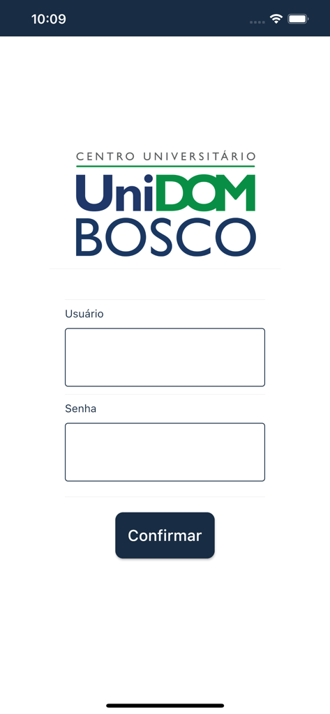 Login page of the Unidombosco app with username and password input fields