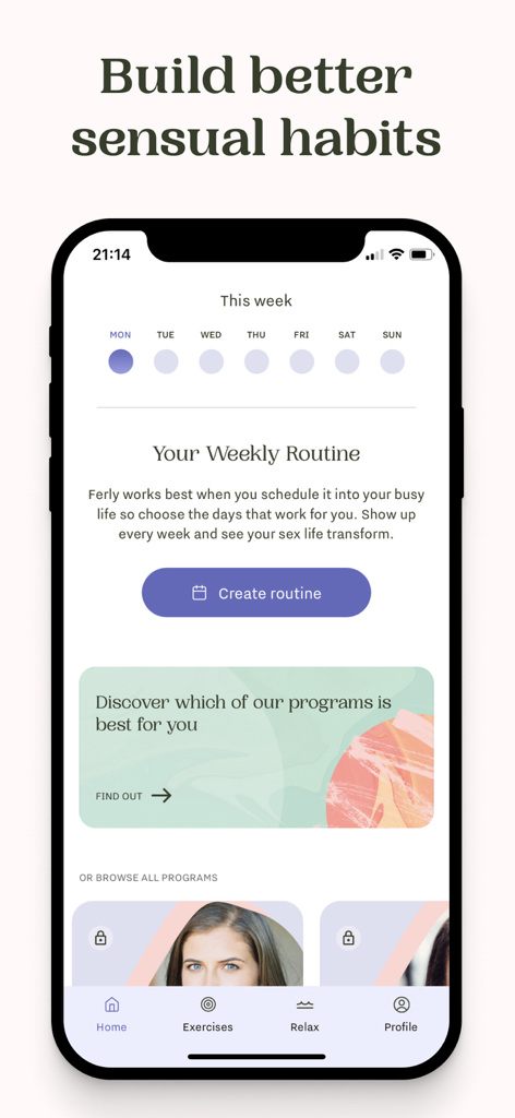 Ferly: Intimacy & Relationship - Ferly app dashboard for building sensual habits and scheduling a weekly routine