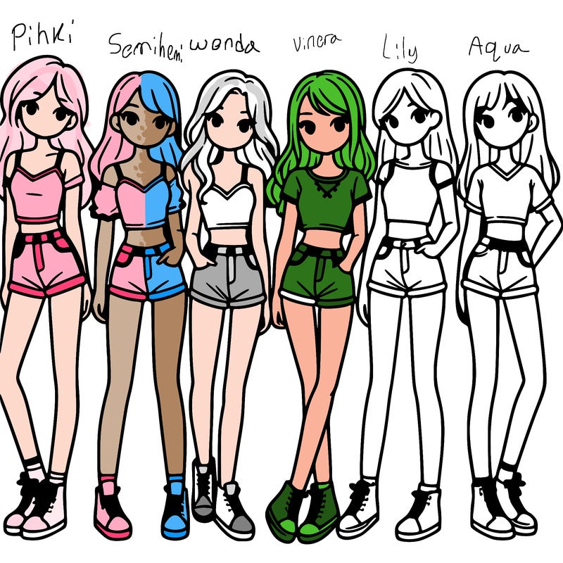 a group of girls wearing crop tops and shorts