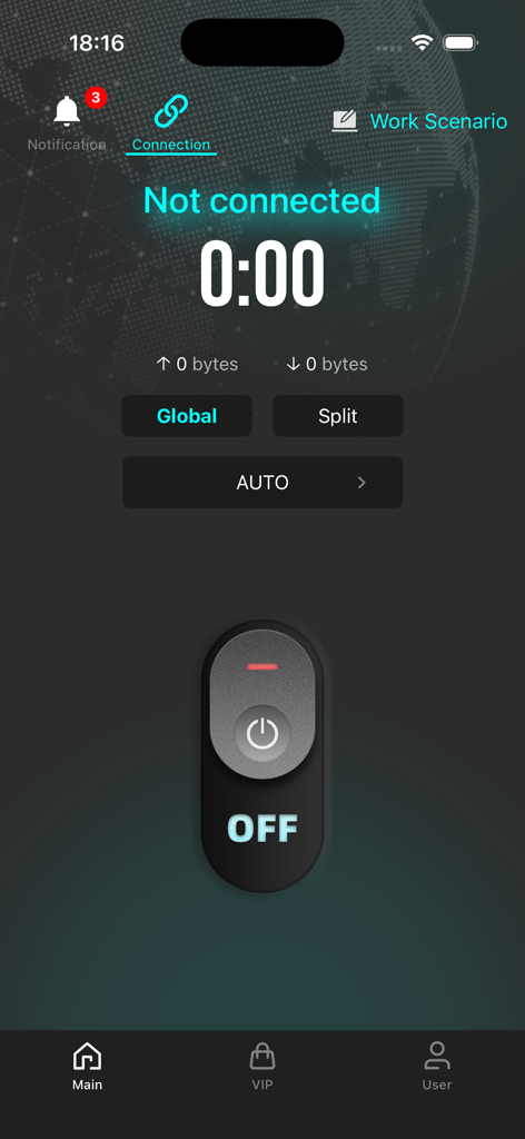 Fs-link super fast and secure - Main interface of Fs-link app showing the connection status and toggle button