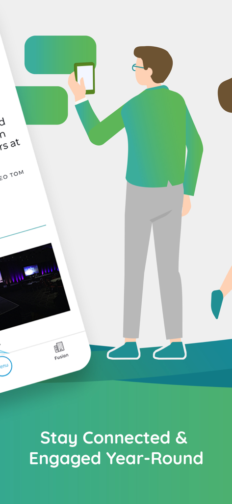 Engagefully - An illustration of a professional person using a smartphone with the caption Stay Connected and Engaged Year-Round.