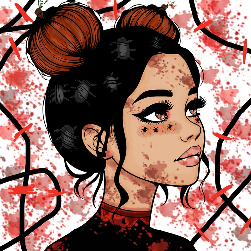 realistic girl with buns on the top of her head