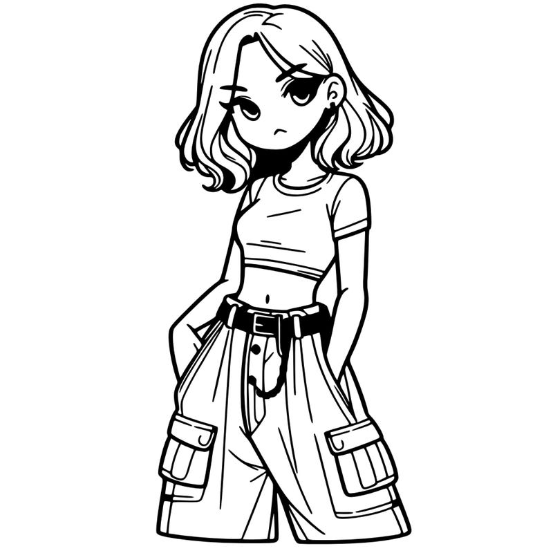 girl with crop top and baggy pants