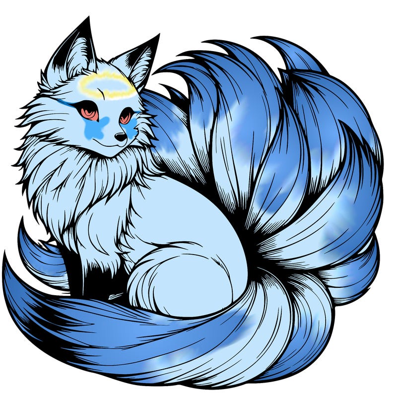 realistic detailed 9 tailed anime fox