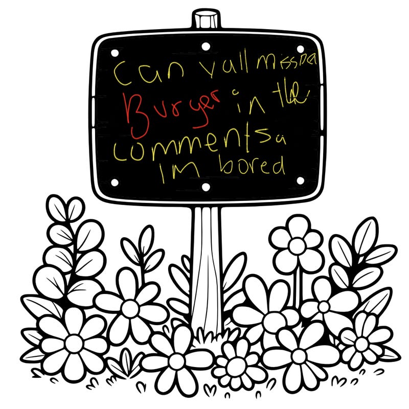 blank sign with flowers around it