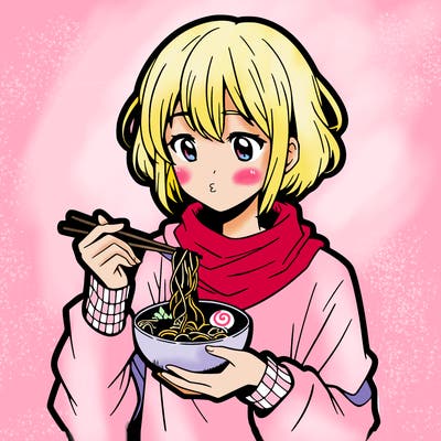 anime girl eating noodles