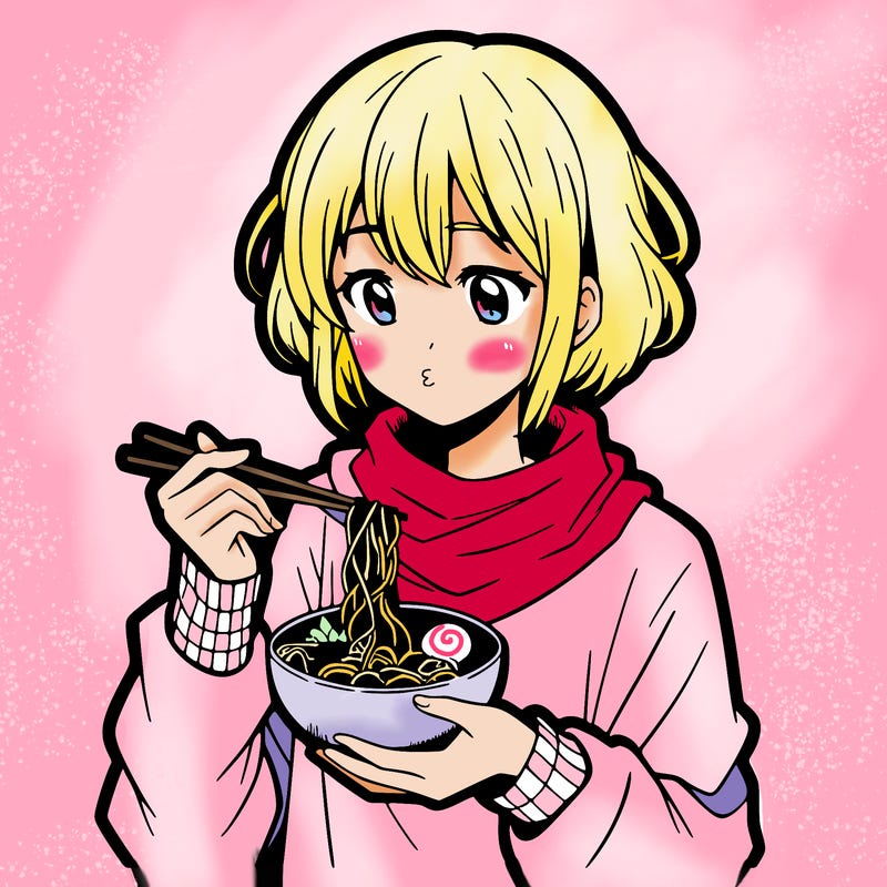 anime girl eating noodles
