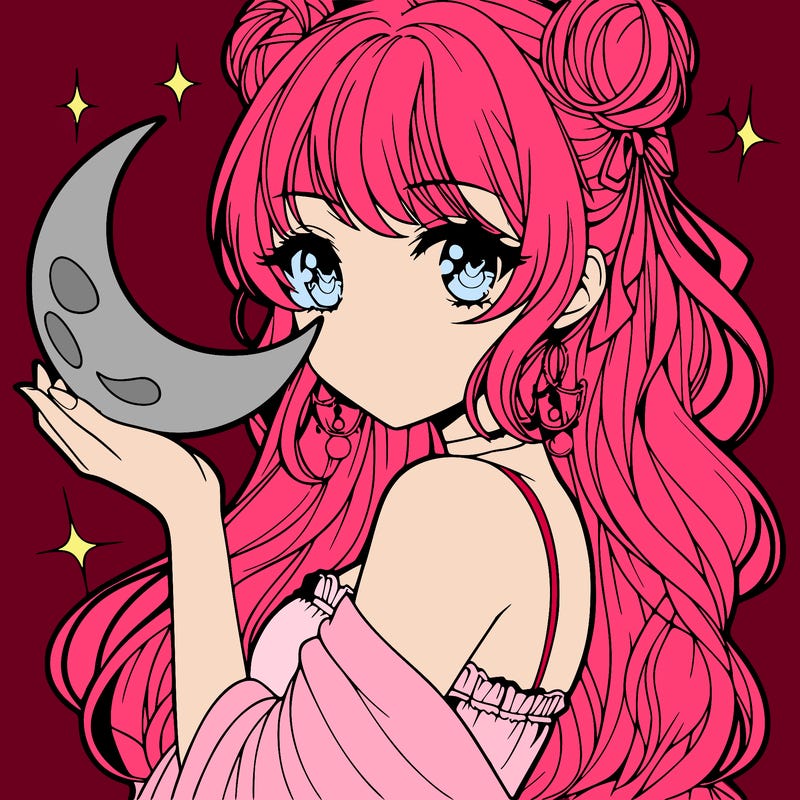 beautiful anime girl holding a moon