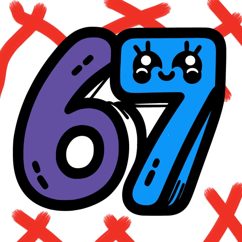 the numbers 67