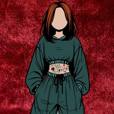 realistic girl faceless with baggy pants and a crop top