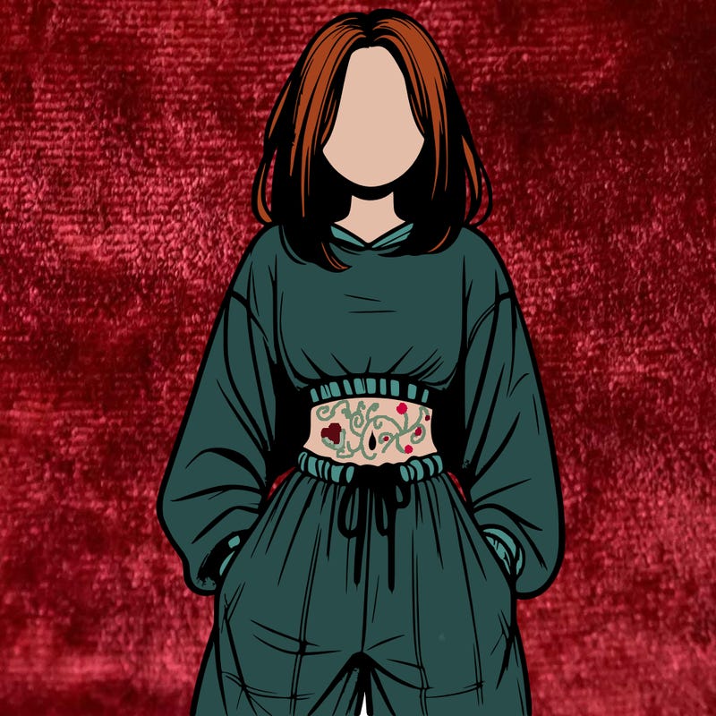 realistic girl faceless with baggy pants and a crop top