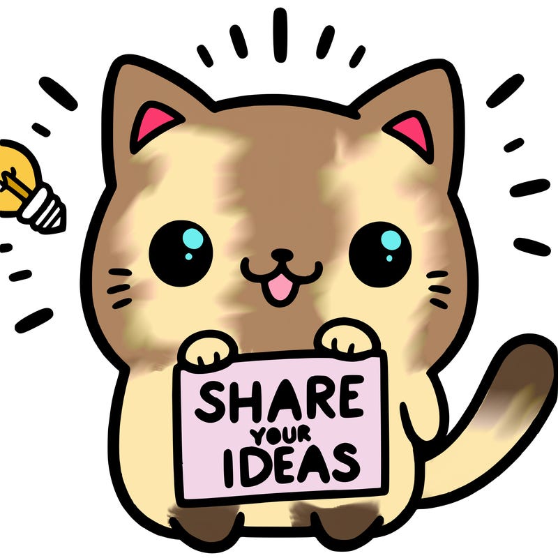 a cute cat saying share your ideas