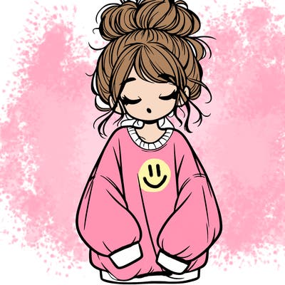 girl with baggy sweatshirt and messy bun