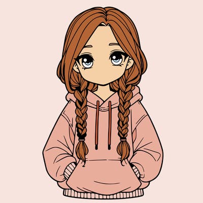 a realistic girl with a oversized hoodie and she has braids