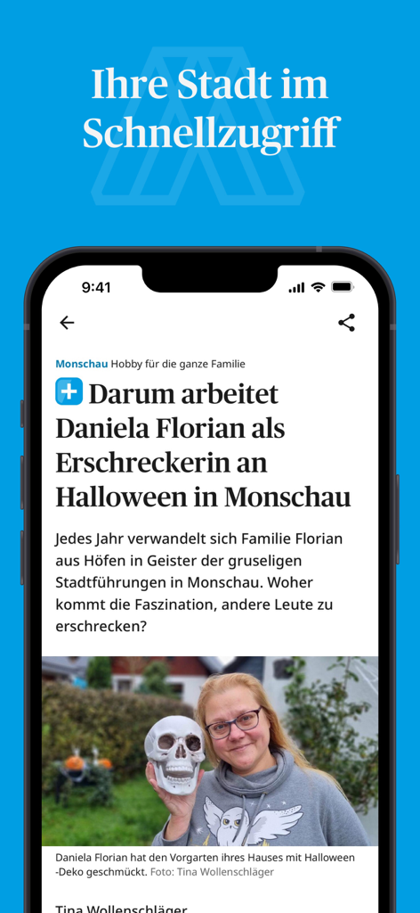 Aachener Zeitung News - Aachener Zeitung app showing a local news article about a Halloween event in Monschau