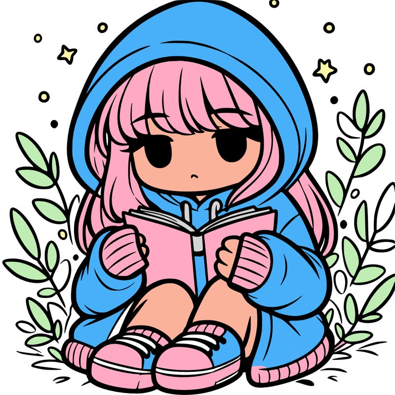 girl in oversized hoodie reading a book