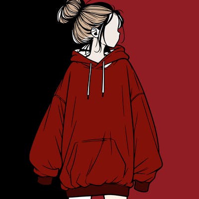 realistic girl with a oversized sweatshirt on and a bun