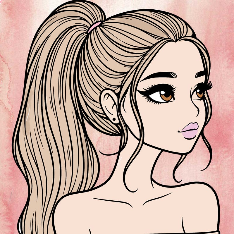 a beautiful and realistic girl with a high pony tail