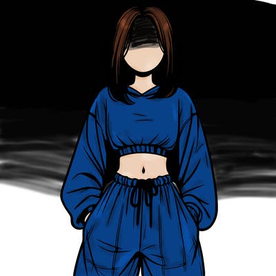 realistic girl faceless with baggy pants and a crop top
