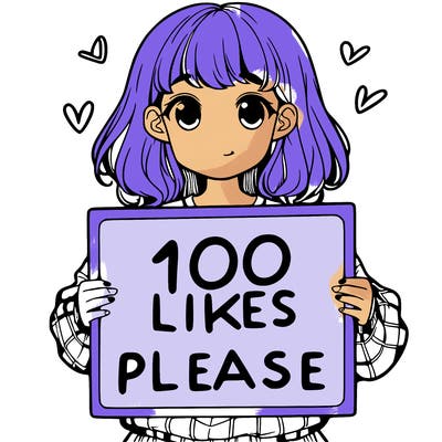 a girl holding a sign saying 100 likes please