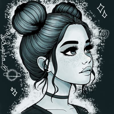 realistic girl with buns on the top of her head