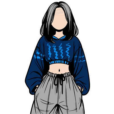 realistic girl faceless with baggy pants and a crop top