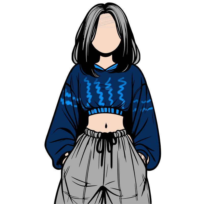 realistic girl faceless with baggy pants and a crop top