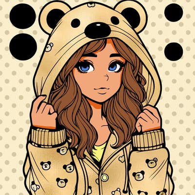 realistic girl in a animal pjs hoodie