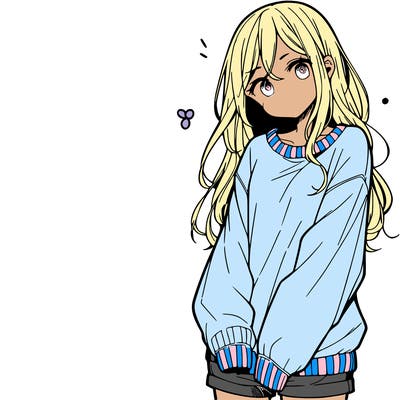 manga teen girl  in a sweater and baggy pants