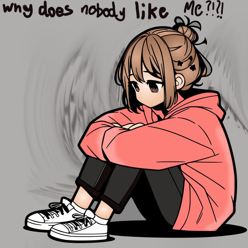 sad anime girl sitting alone