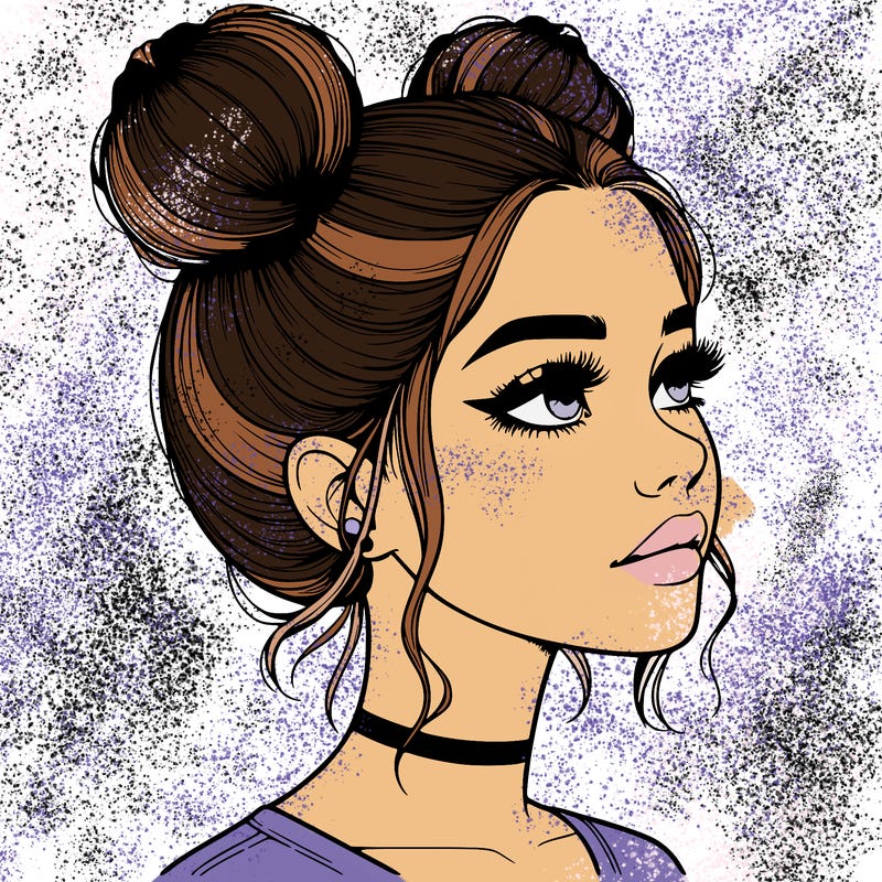 realistic girl with buns on the top of her head