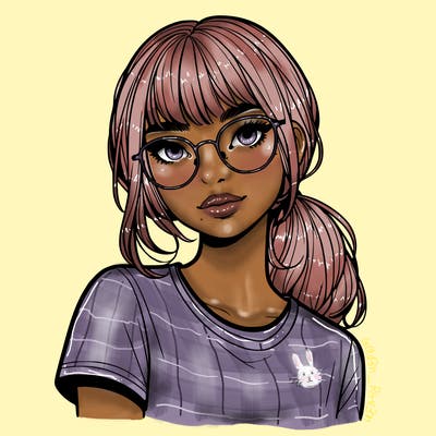 realistic girl with freckles and clear glasses