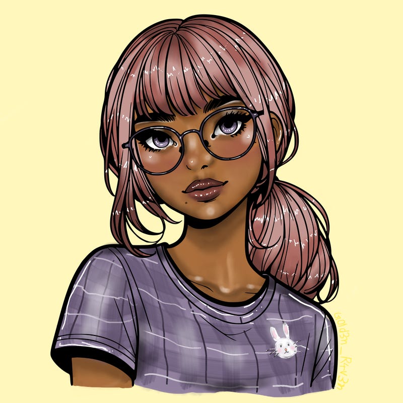 realistic girl with freckles and clear glasses