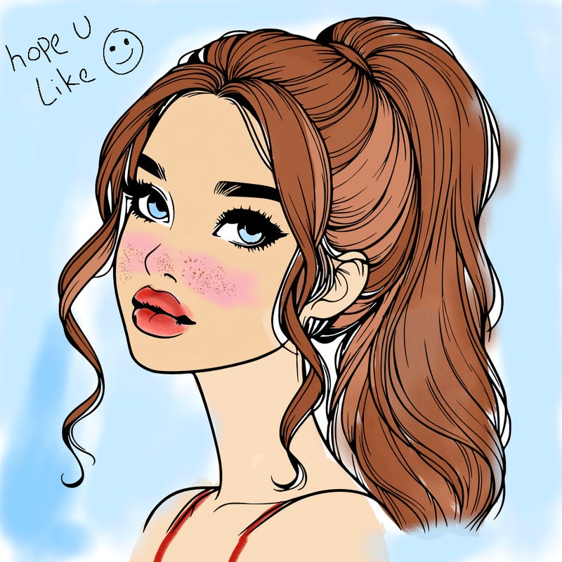 realistic girl with a ponytail on her hair and lips