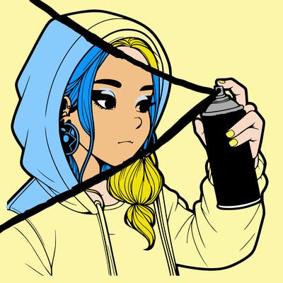 a realistic girl, spray painting