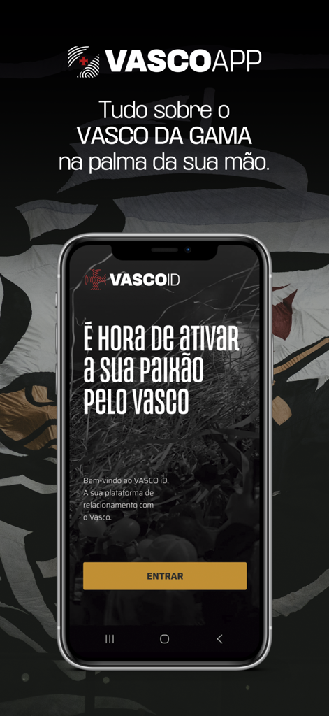 Vasco APP - Official Vasco APP welcome screen on a smartphone showing the login interface.