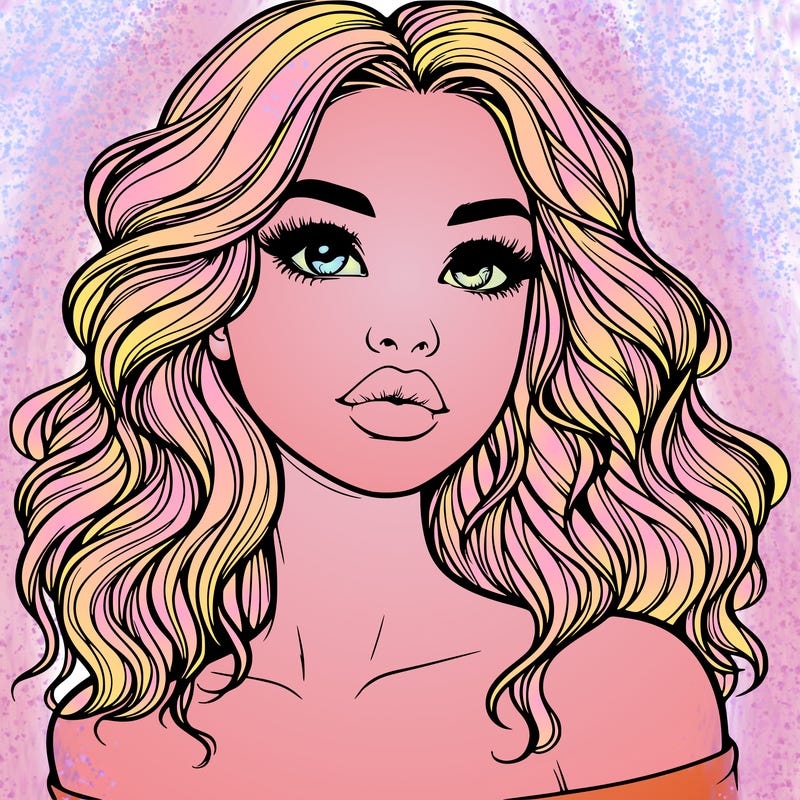 realistic girl with wavy hair and lips