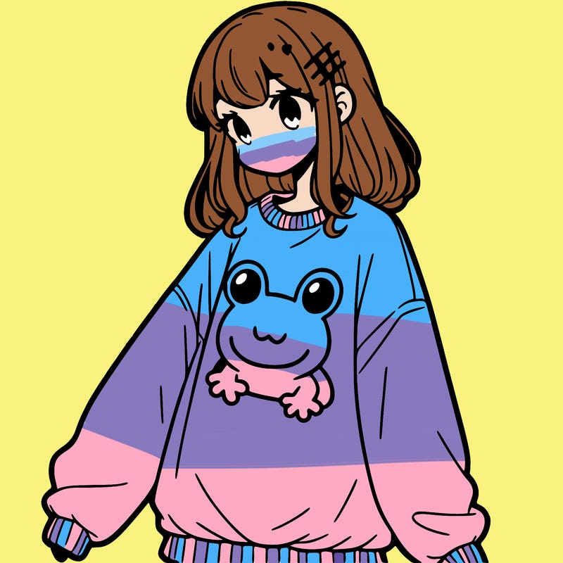 girl wearing frogging sweatshirt