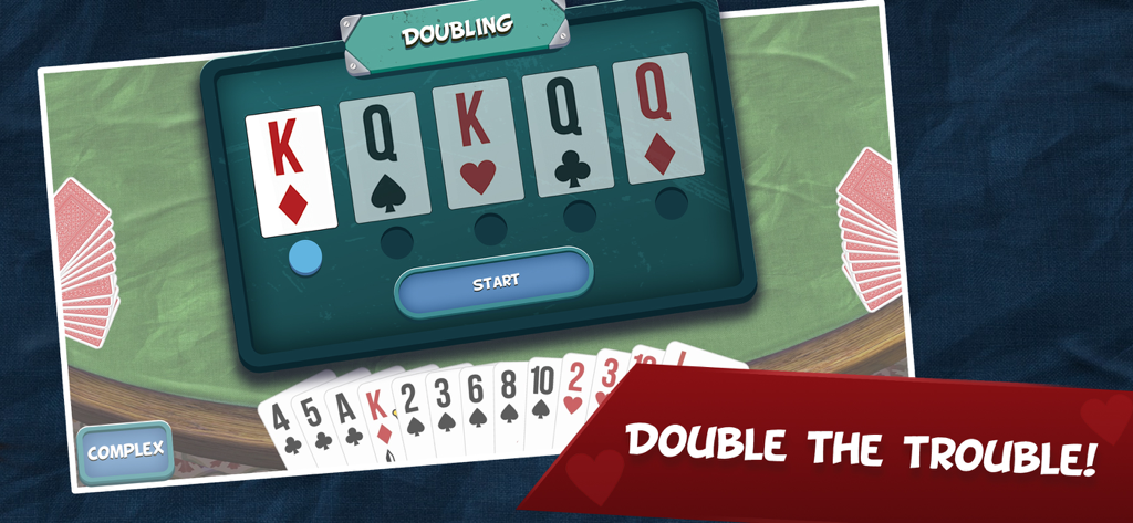 Trix:#1 Card Game Middle East - Trixカードゲームのゲームプレイ画面。ダブリングコントラクトの選択とカードの手札が表示されています