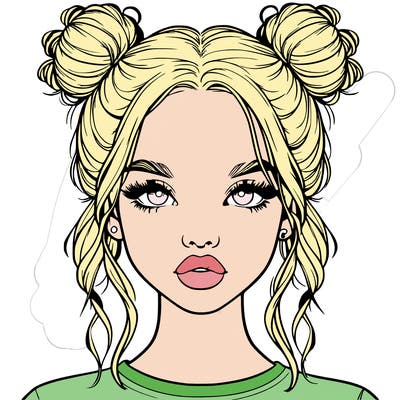 realistic girl with two buns in hair and lips