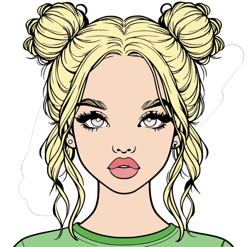 realistic girl with two buns in hair and lips