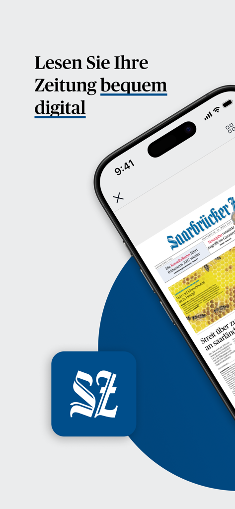 Smartphone displaying the digital edition of Saarbruecker Zeitung newspaper