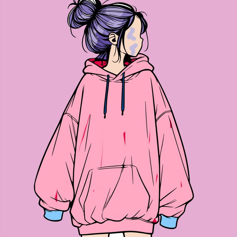 realistic girl with a oversized sweatshirt on and a bun