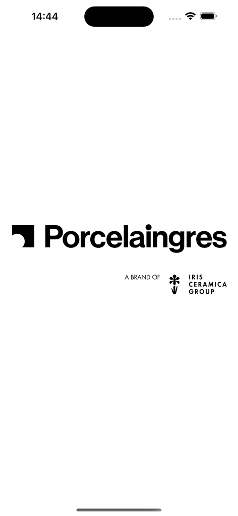 Porcelaingres - Porcelaingres app splash screen showing the company logo and Iris Ceramica Group brand affiliation