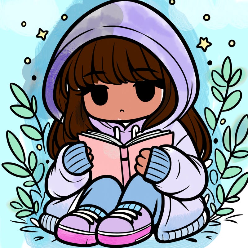 girl in oversized hoodie reading a book