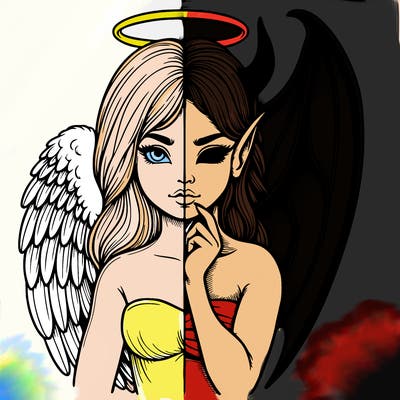 realistic angel half demon