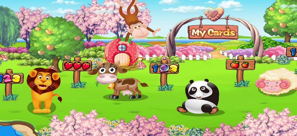 数学智慧岛 - 学数字加减法学习大全 - Colorful educational app interface featuring cartoon animals and counting activities on a bright island.