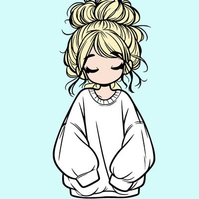 girl with baggy sweatshirt and messy bun