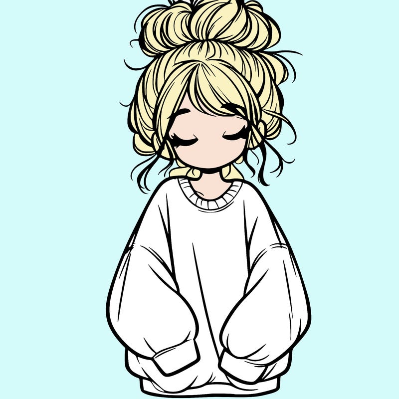 girl with baggy sweatshirt and messy bun